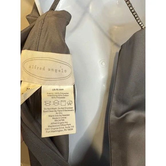 Alfred Angelo Charcoal Satin Embellished rhinestone Strap Dress Size 4 - Picture 4 of 11